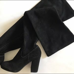 NEW Black Suede Over the Knee Heeled Boots
